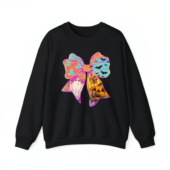 Halloween round-neck long-sleeved purple bow pumpkin ghost pattern cotton comfortable black S-3XL