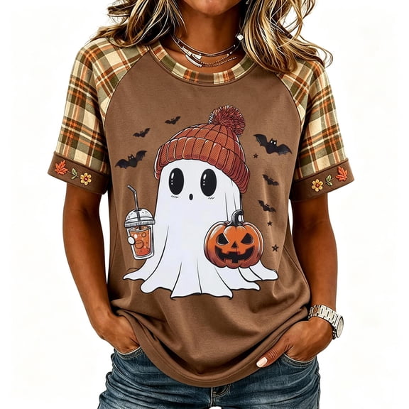 Halloween shirts for Women Short Sleeve Halloween Tops Crew Neck Halloween Shirts Cute Pumpkin Ghost Graphic Tees Plus Size Funny Shirt