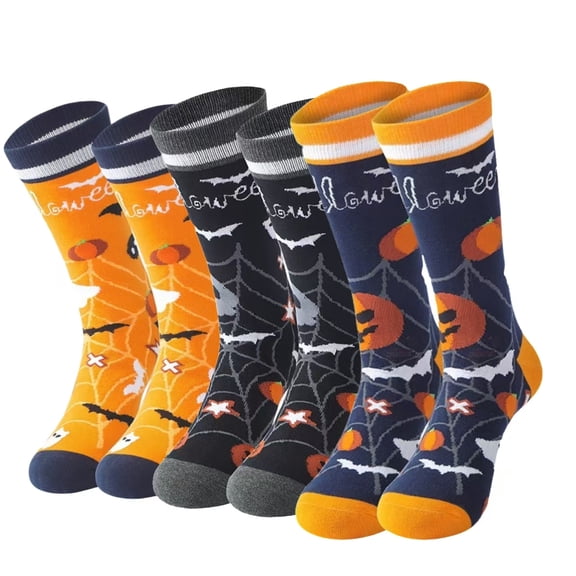 Halloween socks, 3 pairs of popular street socks, warm, sweat absorbing, and odor proof pumpkin socks, and mid socks 7-13