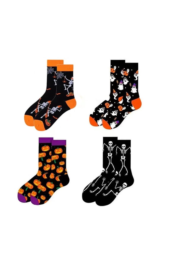 Halloween socks, pumpkin ghost skeleton funny couple socks, men's and women's trendy socks