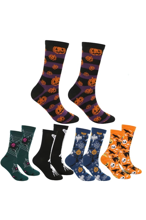 Halloween socks, skull pumpkin cartoon printed casual socks, men's and women's sweat absorbing autumn and winter mid tube socks,36-44,D,5PCS