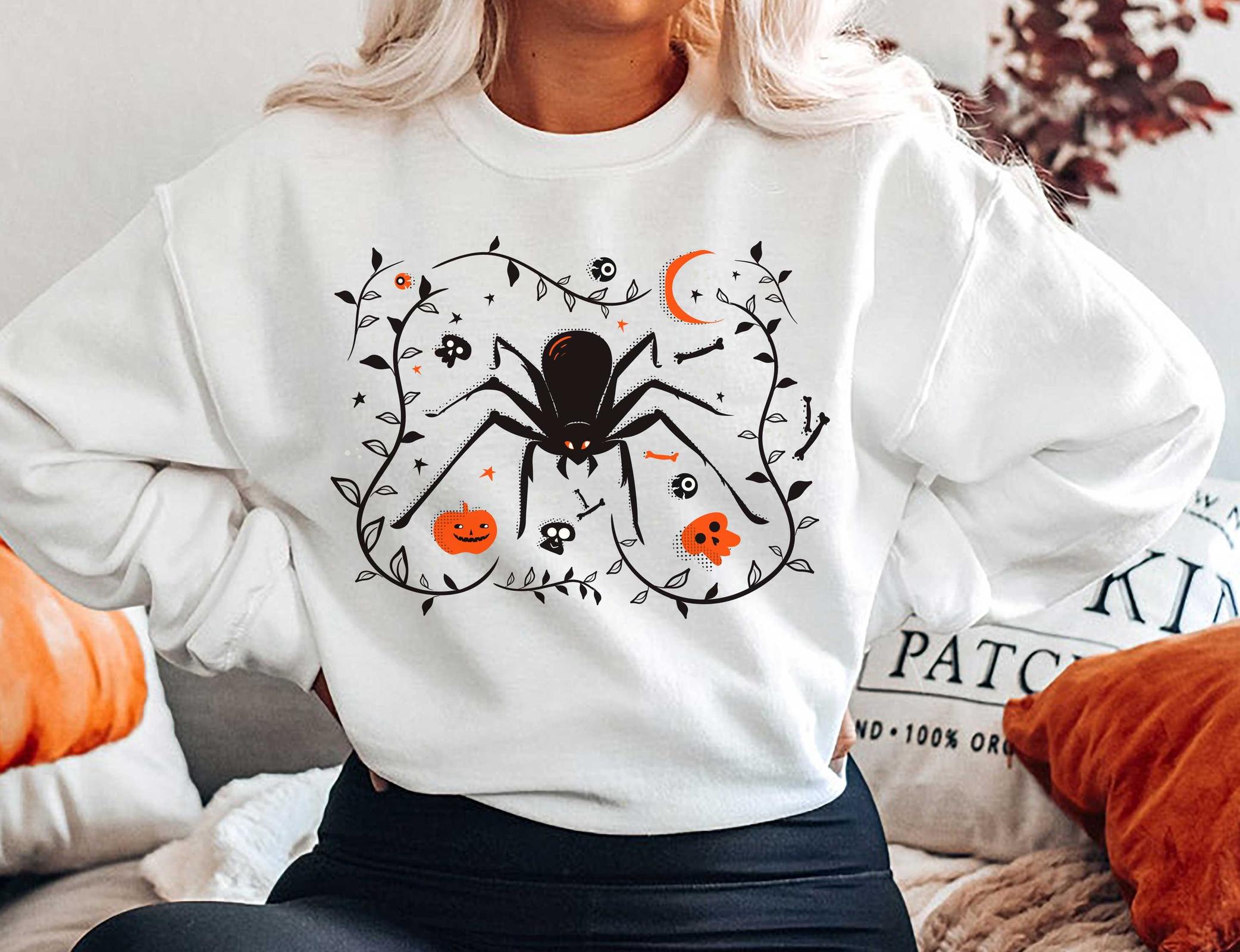 Halloween spider sweatshirt, spooky Halloween sweater, spooky sweater