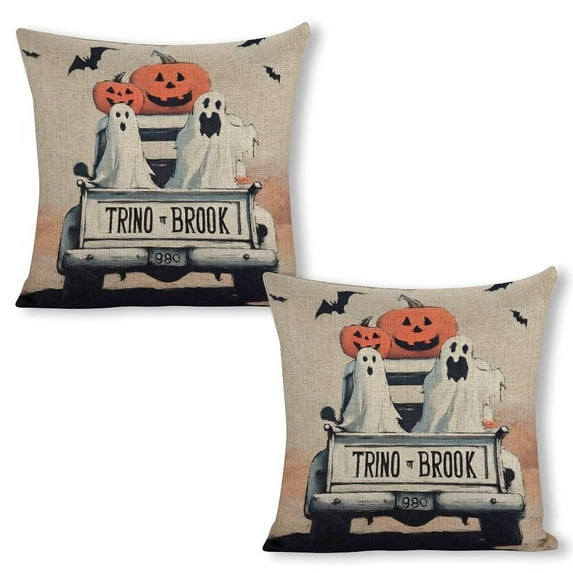 Halloween spooky bat pumpkin Linen toss pillowcase decoration pillowcase gifting preferred 20x20 inch cushion cover 2 sets sofa pillowcase sofa bedroom living room car