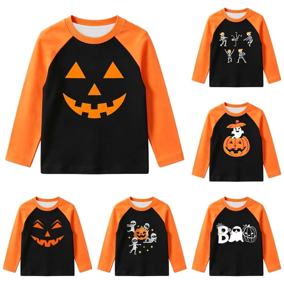Halloween t Shirt for Girls & Boys Crewneck Long Sleeve Cute Cartoon Prints Halloween Outfit Shirts 13-14 years