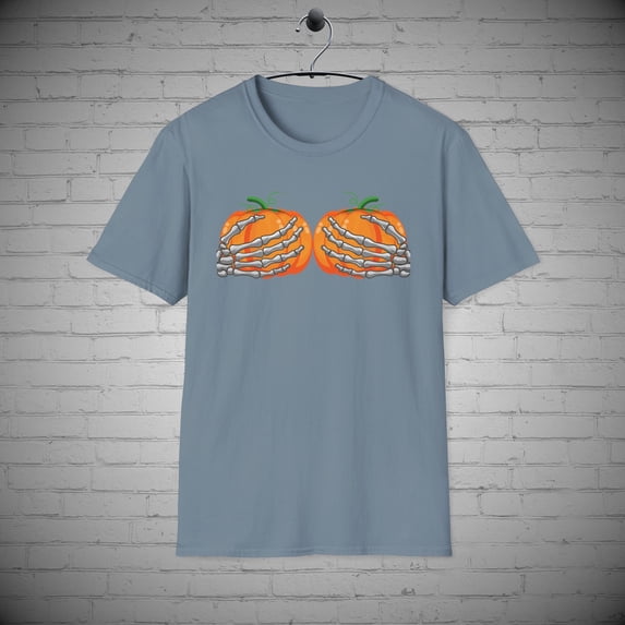Halloween t-shirt, Skeleton tee, Skeleton hands Holding Pumpkins tee