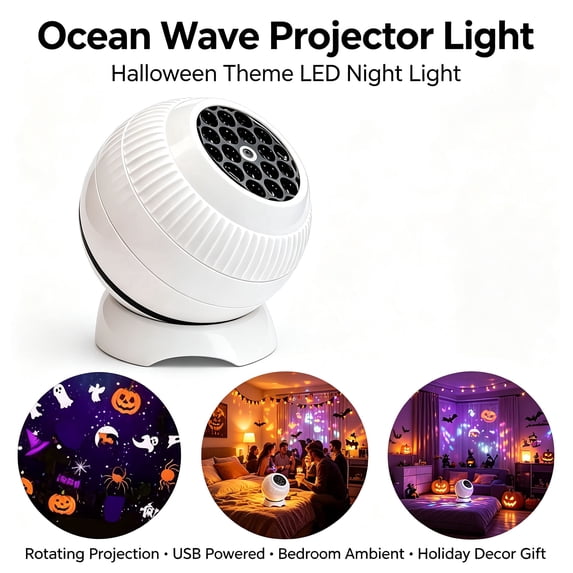 Halloween-themed Projector Light - 360° Rotating LED Night Light with Adjustable Angle Base, USB Powered Ambient Galaxy Lighting for Bedroom, Living Room, Meditation Space, Home Theater Decor, Gift