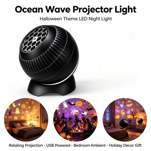 Halloween-themed Projector Light - 360° Rotating LED Night Light with Adjustable Angle Base, USB Powered Ambient Galaxy Lighting for Bedroom, Living Room, Meditation Space, Home Theater Decor, Gift