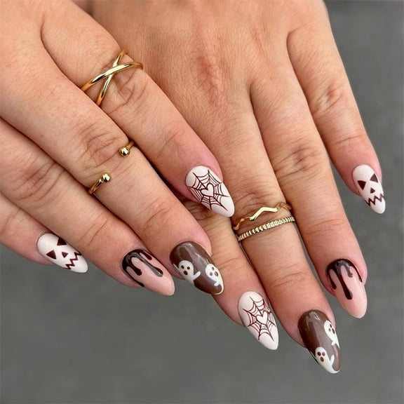 Halloween - themed Wearable Nail Art - Almond Shape, Simple Style with Spider, Little Ghost and Blood Drop Patterns