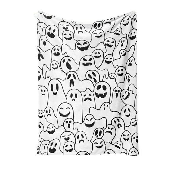 Halloween white Ghost Blanket Cute Ghost Flannel Blanket for Holiday Home Decorations Couch Bed Sofa Living Room Decor Blankets 50"x 60"