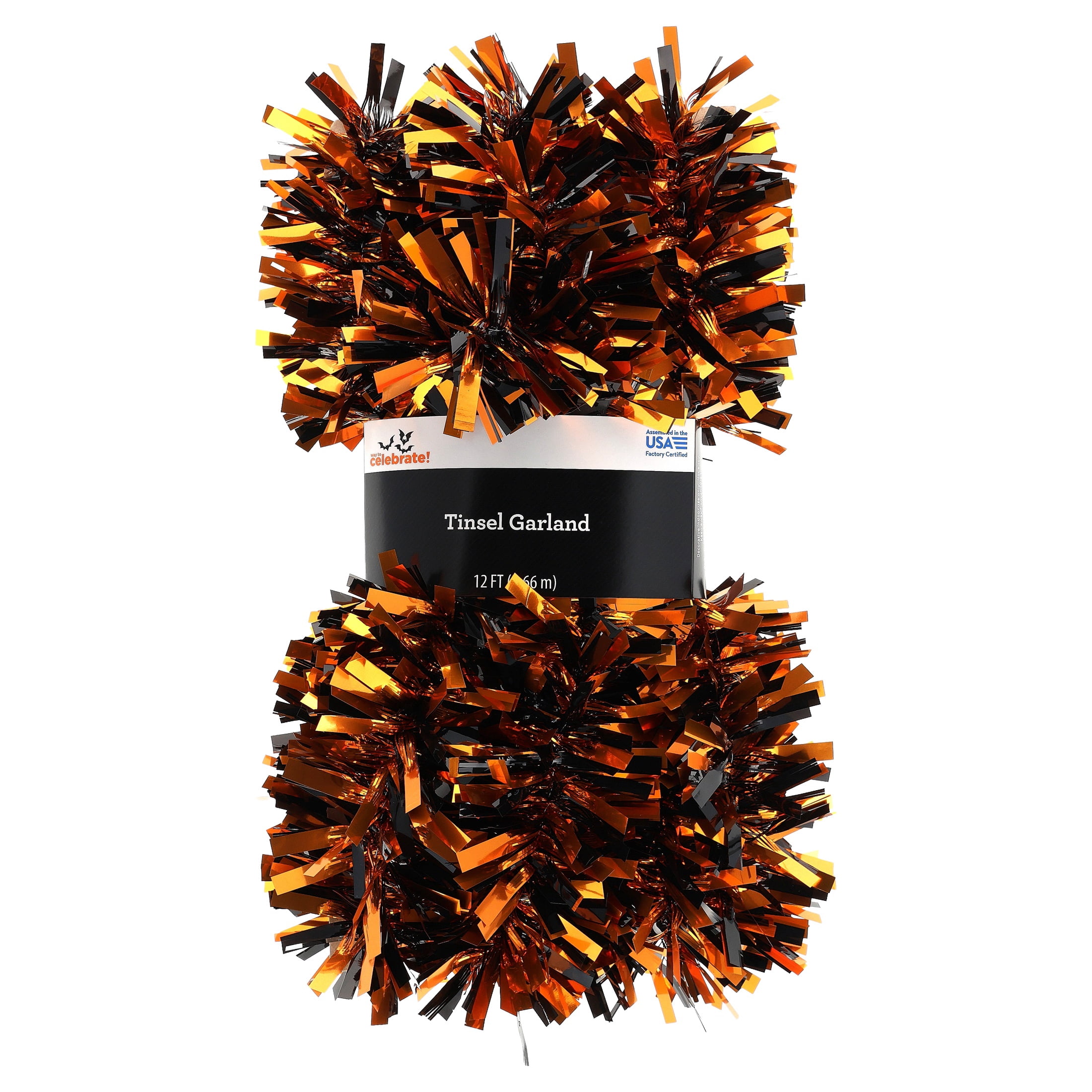 Wide-Cut Tinsel Garland, Orange and Black, 12', Halloween by Way To Celebrate