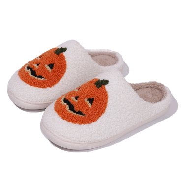 Way To Celebrate Halloween Pumpkin Plush Novelty Slippers, Soft Comfort, Medium