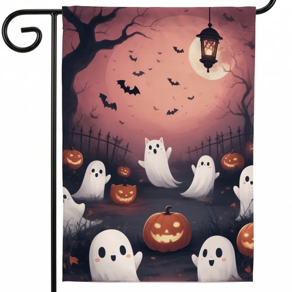 Halloween yard flags large outdoor flags A group of ghosts and pumpkins in a graveyard at night. - camping garden flag lawn halloween decorations