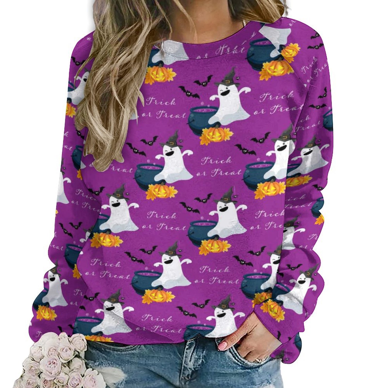 Halloweens Print0022 Sweatshirt Women Long Sleeve Crewneck