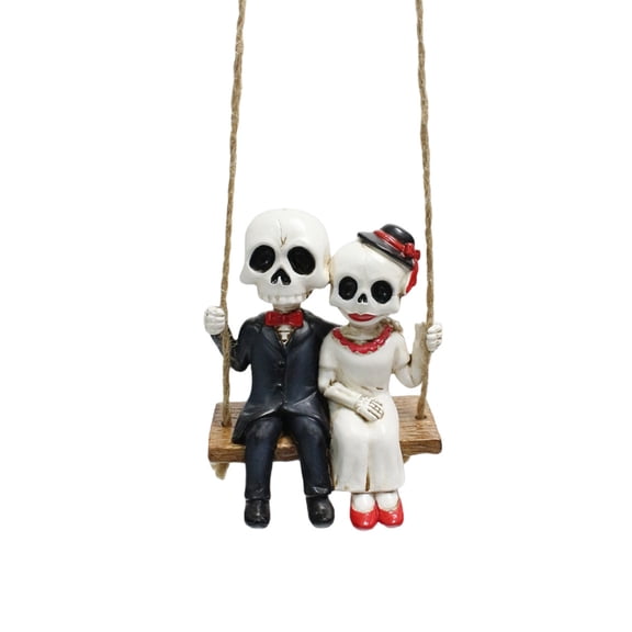 Halloweens Skeleton Swing Ornament Resin Statue For Indoor Outdoor Holiday Party Decoration With Wooden Base