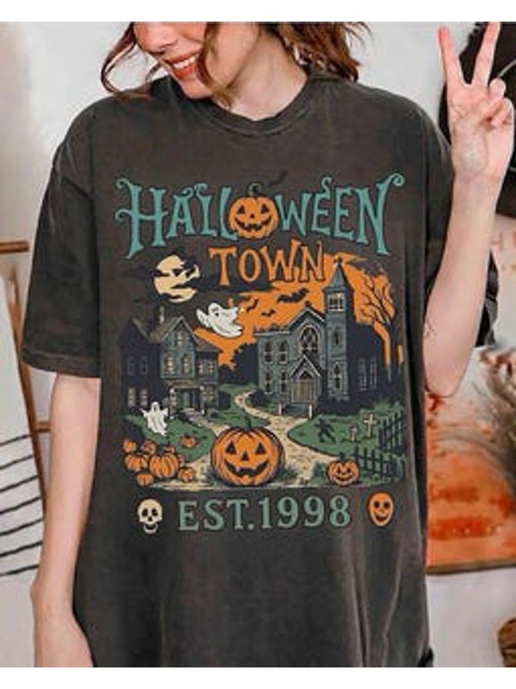 Halloweentown Est 1998 90s Spooky Season Oversized University Apparel Halloween Fall Vintage Retro Graphic Holiday T-Shirt, Size S-5XL