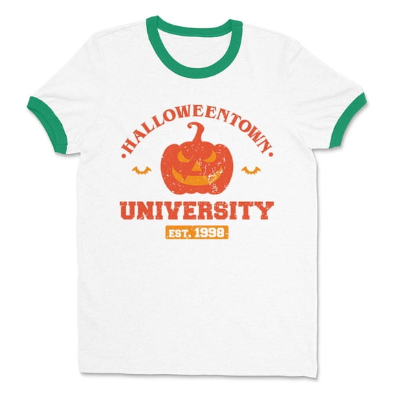Halloweentown University Ringer Tee Shirt Unisex X-Large White/Kelly Green