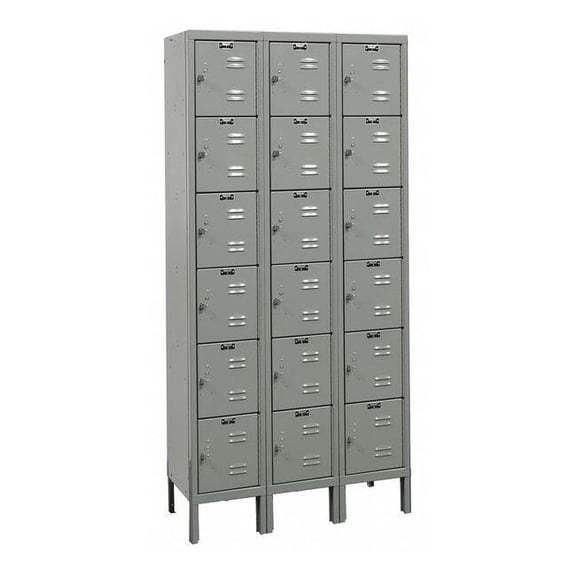 Hallowell Box Locker,Louvered,3 Wide, 6 Tier,Gray U3288-6HG