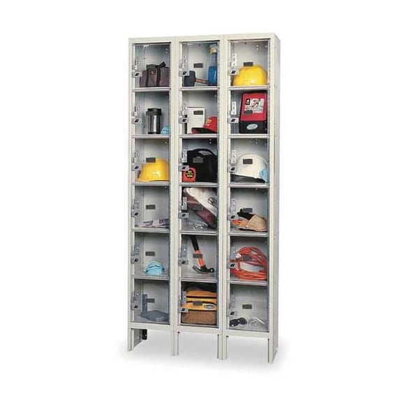 Box Locker, 36 in W, 15 in D, 78 in H, (3) Wide, (6) Tier, Tan