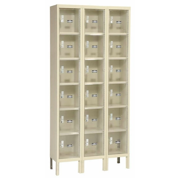 6-Tier 18 Door Clear View Locker, 12"W x 12"D x 12"H, Tan, Unassembled