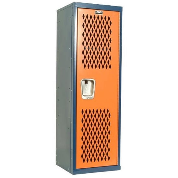 Hallowell HTL151548-1JH Hallowell Home Team Locker, 15 in. W x 15 in. D x 48 in. H, Dark Blue Body - Orange Door, Single Tier, 1-Wide, Knock-Down