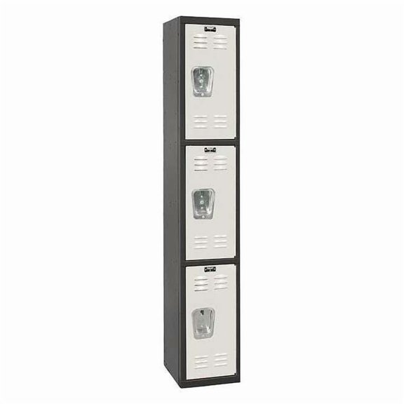 Wardrobe Locker, 12 in W, 18 in D, 72 in H, (1) Wide, (3) Tier, Light Gray/Black