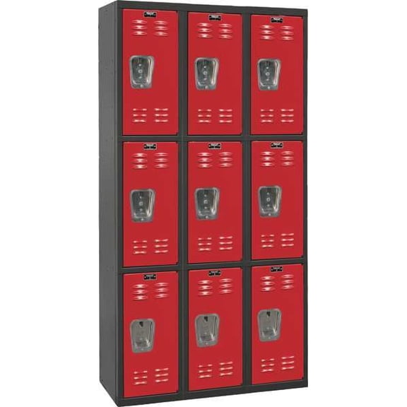 Hallowell Lckr,3x3Lckr,Red/Blk,72"x36"x18",UnAssm U3282-3MR