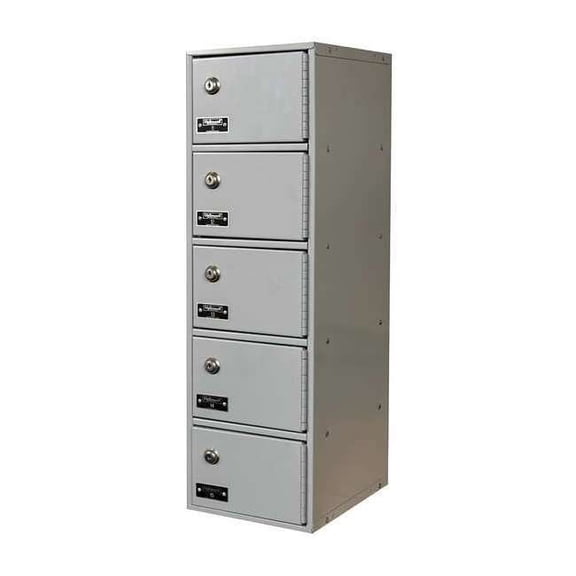 Cell Phone Locker, 9 in W, 12 in D, 30 1/2 in H, (1) Wide, (5) Tier, Light Gray