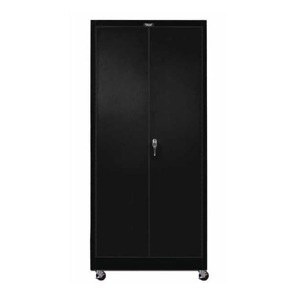Solid Door Storage Cabinet, 36 in W, 72 in H, 24 in D, Black