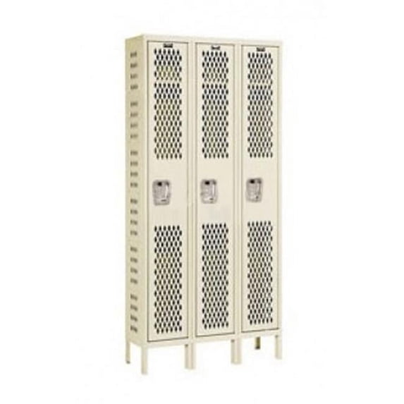 Hallowell U3228-1HV-A-PT Hallowell Heavy-Duty Ventilated - HDV - Locker, 36 in. W x 12 in. D x 78 in. H, 729 Parchment, Single Tier, 3-Wide, Assembled