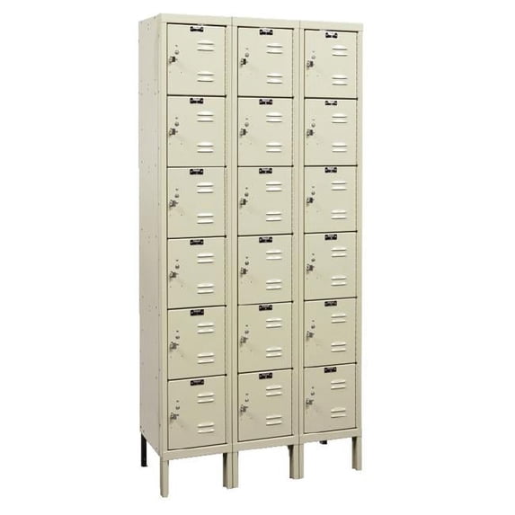Hallowell U3228-6G-PT Hallowell Galvanite Locker, 36 in. W x 12 in. D x 78 in. H, 729 Parchment, 6-Tier, 3-Wide, Knock-Down