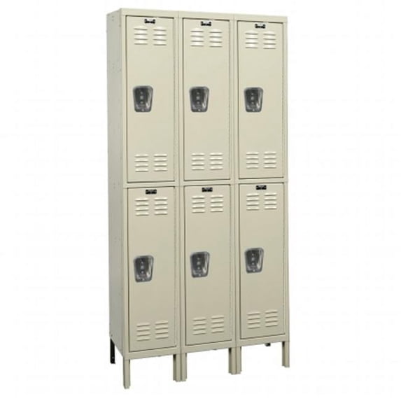 Hallowell U3558-2PT Hallowell Premium Locker, 45 in. W x 15 in. D x 78 in. H, 729 Parchment, Double Tier, 3-Wide, Knock-Down