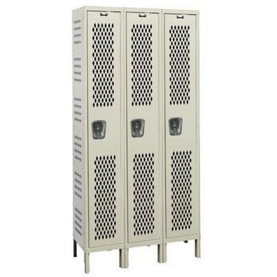Hallowell U3888-1HDV-PT Hallowell Heavy-Duty Ventilated - HDV - Locker, 54 in. W x 18 in. D x 78 in. H, 729 Parchment, Single Tier, 3-Wide, Knock-Down