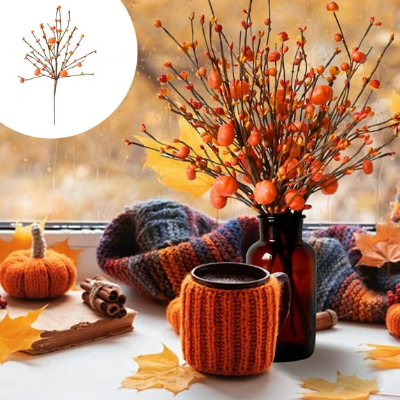 RXMEKW Halloween Decorations Simulated Berry And Pumpkin Branches, Artificial Flowers For Thanksgiving, Halloween, Autumn Home Decor