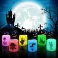 thumbnail image 1 of Hallowen Flameless Votive Candles Color Changing, Battery Operated LED Flickering Tealight Candles with Skull Skeleton Decals for Halloween Home Decoration Gift, 1.5" x 1.7", Pack of 6, 1 of 10