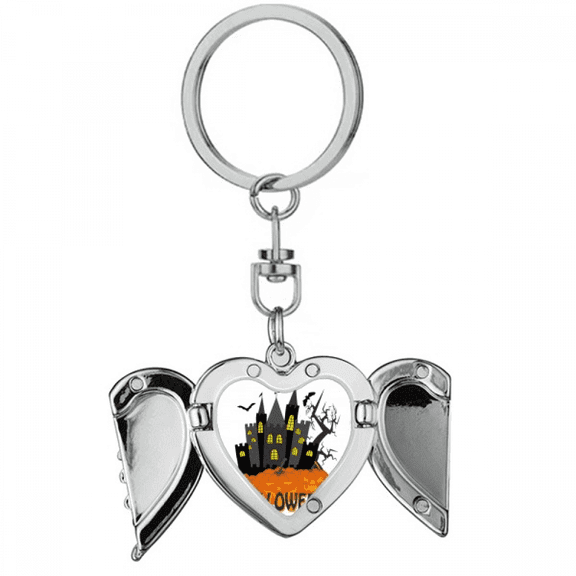 Hallowmas Scary Castle At Night Heart Angel Wing Key Chain Holder