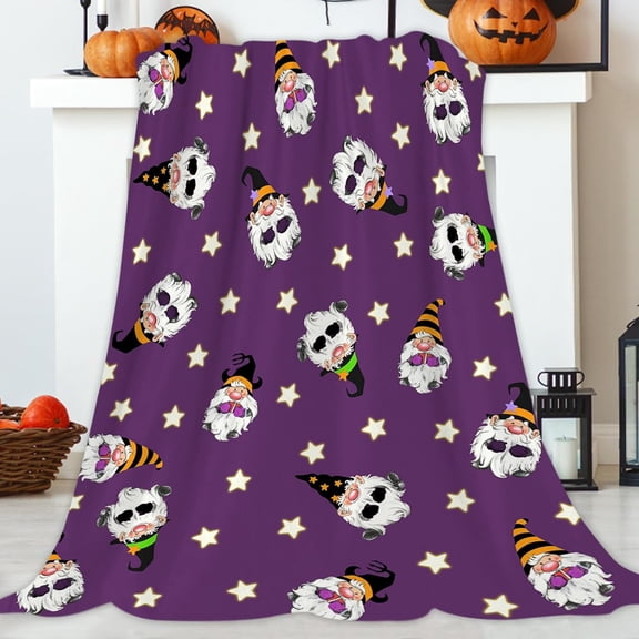 Hallowwen Gnome Throw Blanket Cute Gnome and Stars Purple Blanket Cozy Soft Lightweight Flannel Plush Blankets for Bed Couch Living Room Sofa Chair,50x60 Inch
