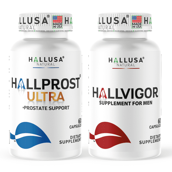 Hallprost Ultra & Hallvigor for Men, Prostate Support & Male Health – Saw Palmetto, Korean Ginseng, Zinc, Vitamin E – Male Wellness Duo – 120 Caps, 30 Day Supply - Hallusa Natural
