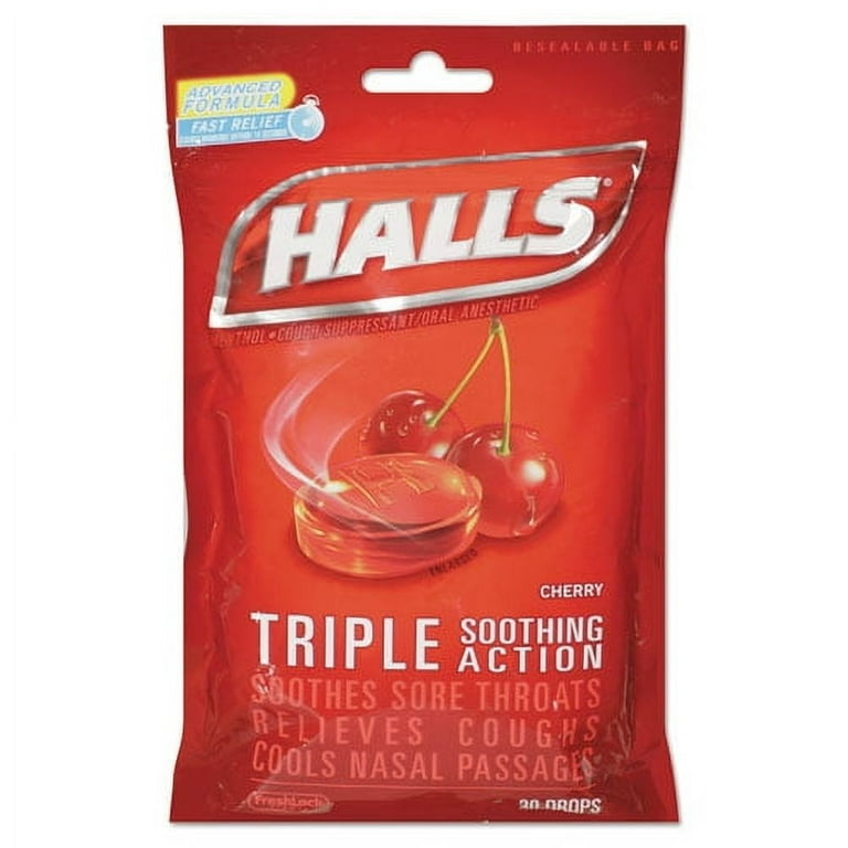 Triple Action Cough Drops, Cherry, 30/Bag, 12 Bags/Box Triple Action Cough Drops, Cherry, 30/Bag, 12 Bags/Box