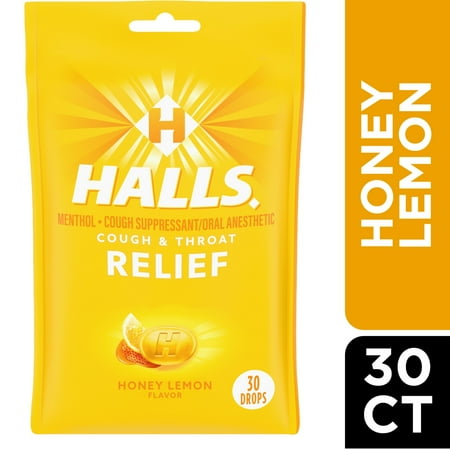 HALLS Relief Honey Lemon Cough Drops, 30 Drops