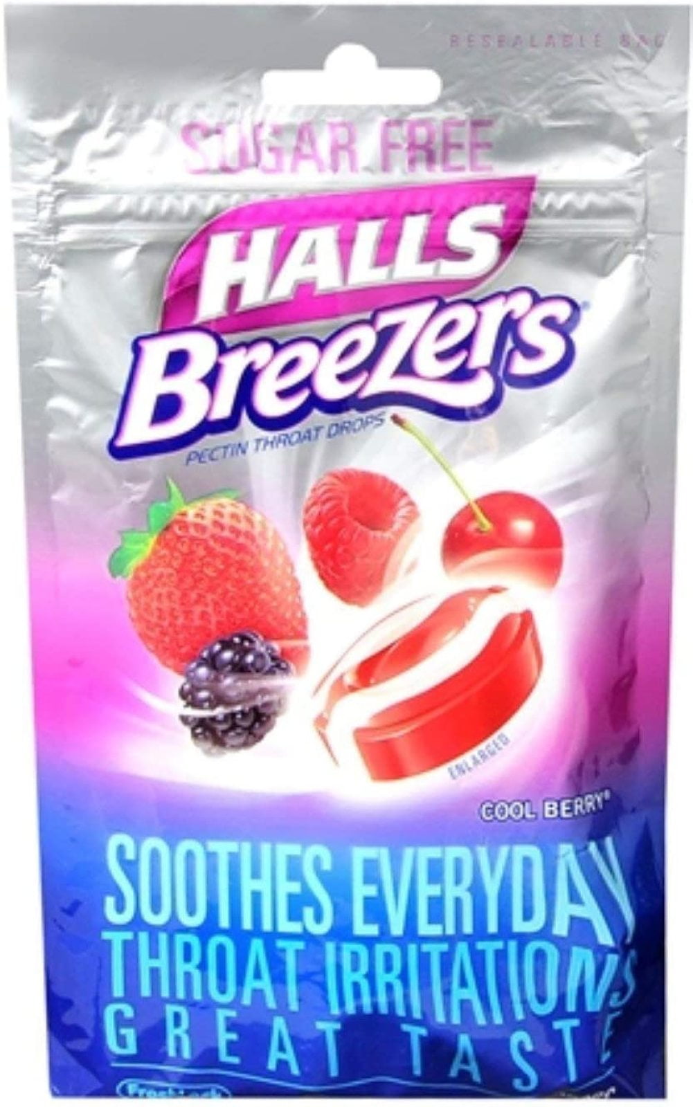 Halls Breezers Drops Sugar Free Cool Berry 20 Each (Pack of 4)