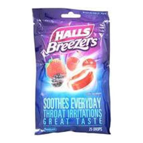 Halls Breezers Pectin Throat Drops Cool Berry 25 Drops
