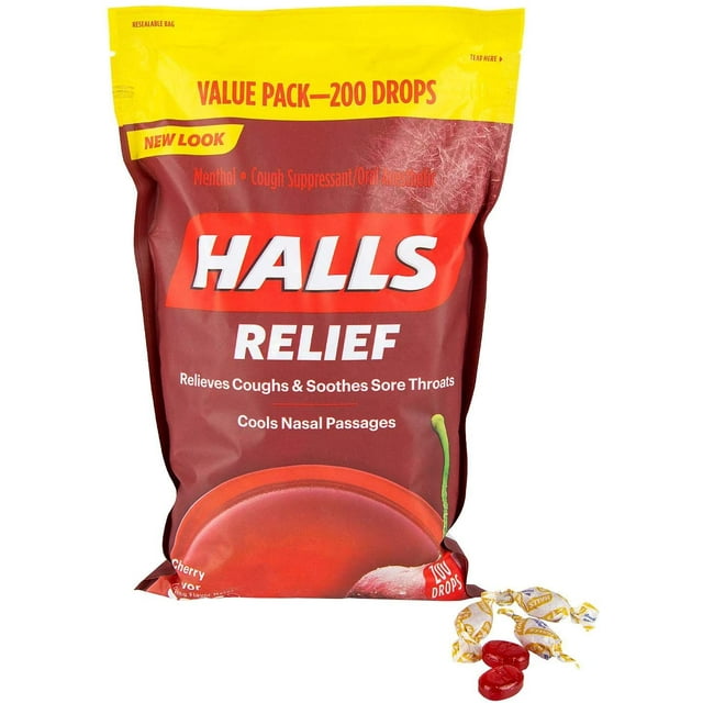 Halls Cherry Cough Drops (200 Ct) Soothing Relief