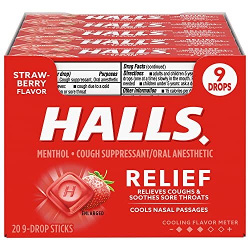 Halls Cough Drops, Srawberry, 9 Ct (Box of 20)
