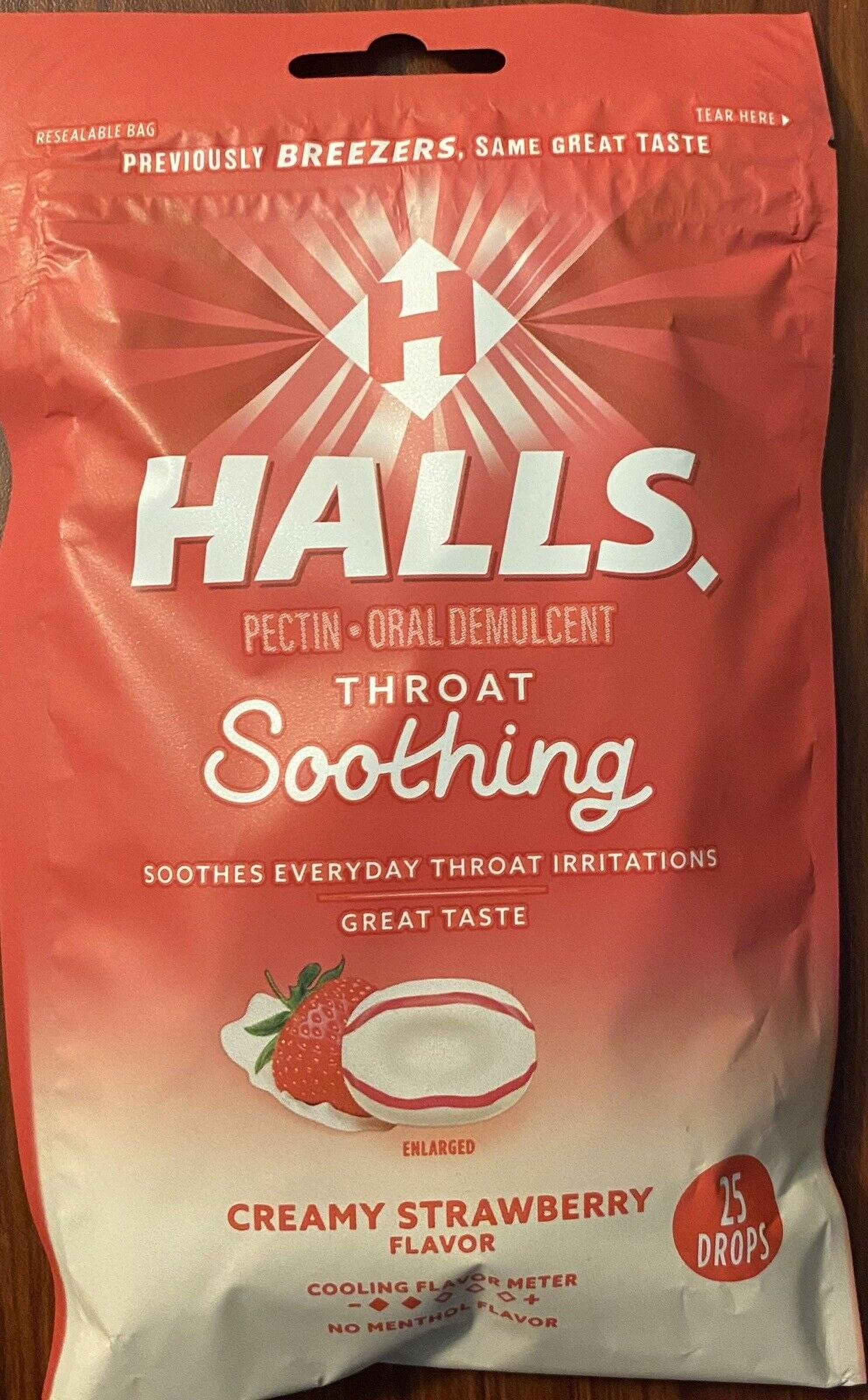 Halls Creamy Strawberry Throat Soothing Lozenges 25 Cough Drops
