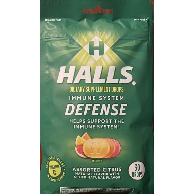 Halls Defense ASSORTED CITRUS Immune System Support Cough Drops 30