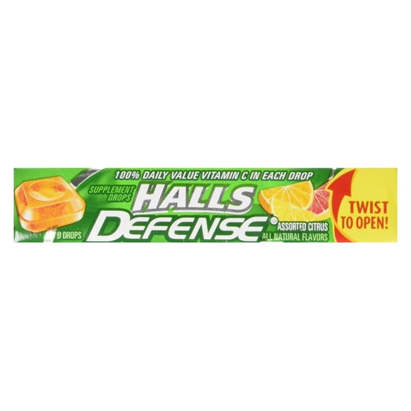 Halls Defense Vitamin C Assorted Citrus Cough 9Drop Sticks Pack of