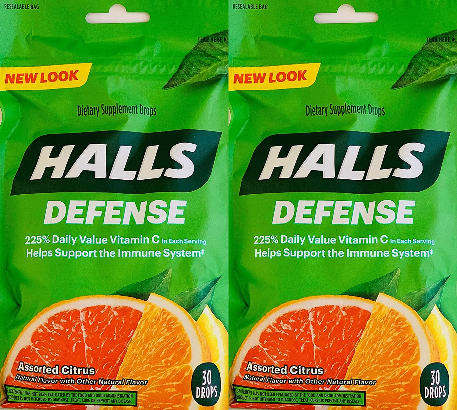 Halls Defense Vitamin C Assorted Citrus Cough Drops, 30Count (2 Pack