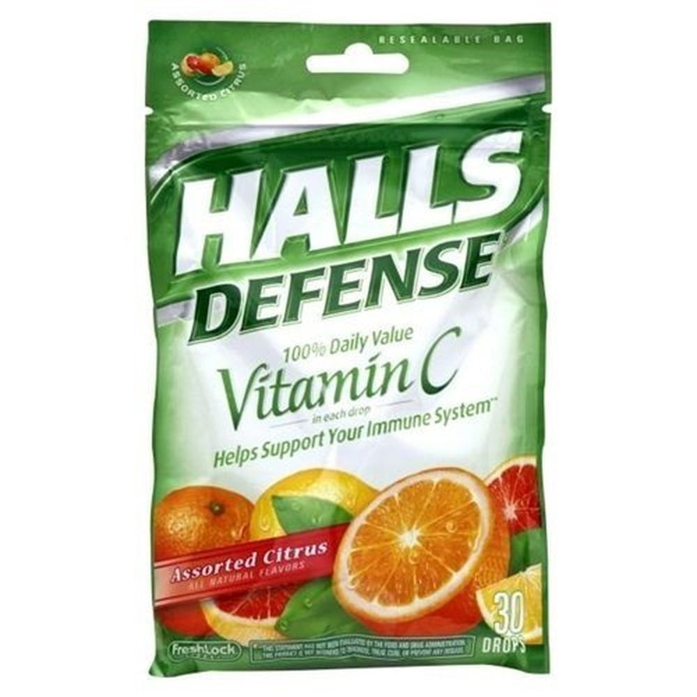 Halls Defense Vitamin C Assorted Citrus Supplement Drops (Pack of 12