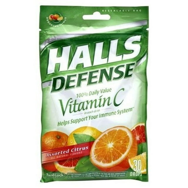 Halls Defense Vitamin C Assorted Citrus Supplement Drops (Pack of 12