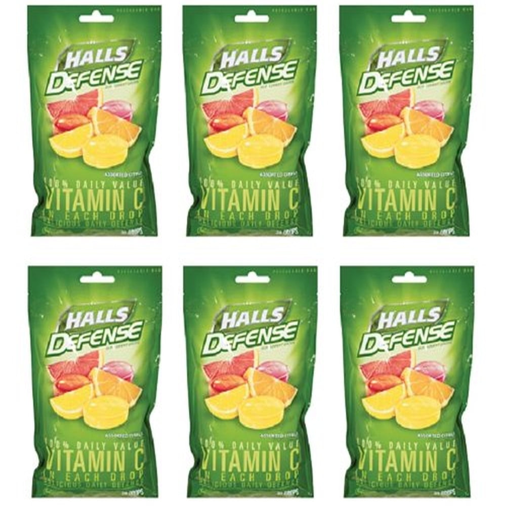 Halls Defense Vitamin C Assorted Citrus Supplement Drops (Pack of 6